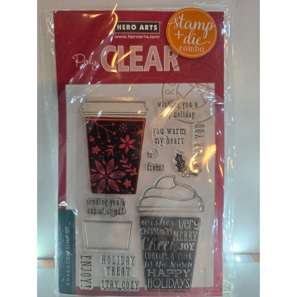 NEW Hero Arts Coffee Cup Stamp & Die Combo SB126 Christmas Holiday Cocoa